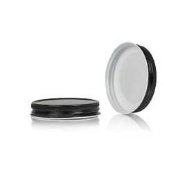 58-400 Black Metal Lid, Plastisol Lined CT Cap w/ White Interior 3CPLB0581PW