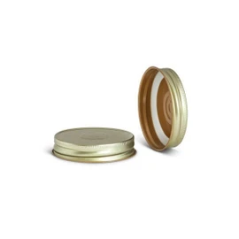 70-450 Gold Metal Button Lid, High Heat Plastisol Lined Cap w/ Buff Interior 3CPLG0706PW