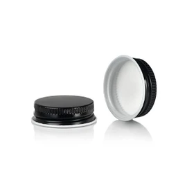 33-400 Black Metal Lid, Plastisol Lined Cap w/ White Edge 3CPLB0331PW
