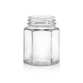 110ml (3.7oz) Glass Hex Jar - 48mm Lug Finish (Case of 12) 1HEXT1101GHG