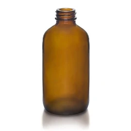 8 oz Amber Boston Round Glass Bottle - 28/400 Finish (Case of 12) 1BR080121GHG
