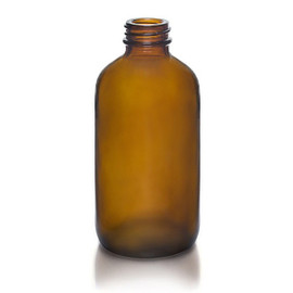8 oz Amber Boston Round Glass Bottle - 28/400 Finish (Case of 12) 1BR080121GHG