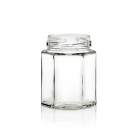190ml (6.4oz) Glass Hexagon Jar - 58mm Lug Finish (Case of 12) 1HEXT1901GHG