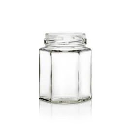 190ml (6.4oz) Glass Hexagon Jar - 58mm Lug Finish (Case of 12) 1HEXT1901GHG