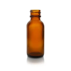 1 oz Glass Amber Boston Round Bottle - 20/400 Finish (Case of 24) 1BR010111