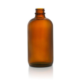 8 oz Amber Boston Round Glass Bottle - 24/400 Finish (Case of 12) 1BR080111