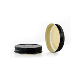 70-450 Black Metal Button Lid, Plastisol Lined CT Cap w/ Buff Interior 3CPLB0702MY