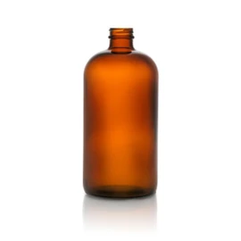 32oz Glass Amber Boston Round Bottle - 33/400 Finish (Case of 12) 1BR32012SGC