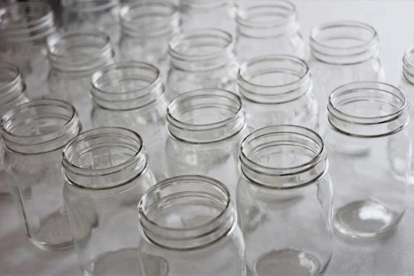 Empty jars lined up.