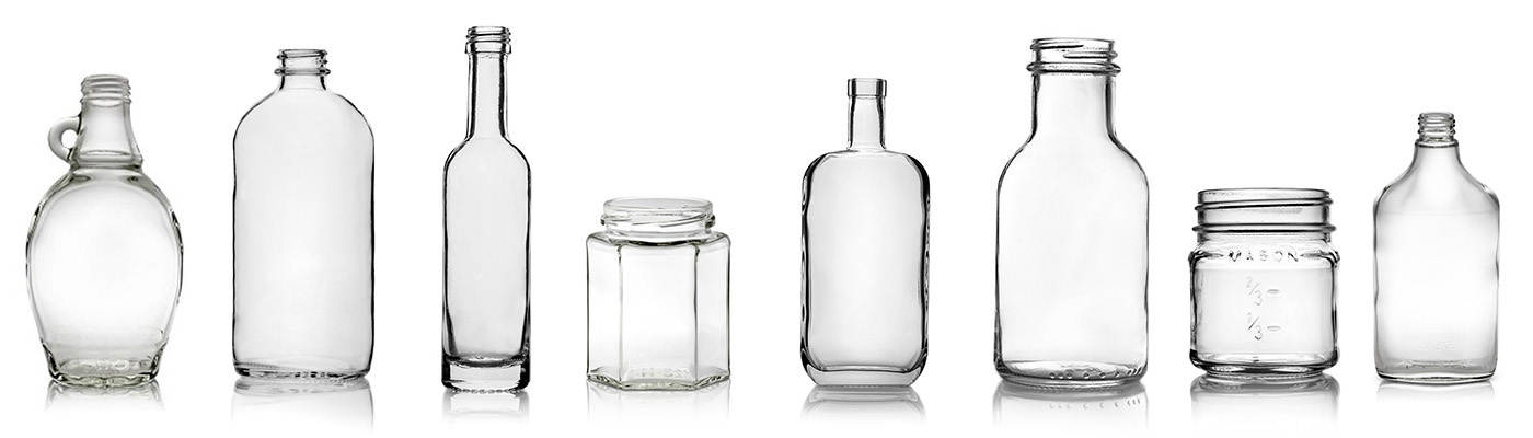 Page banner of various glass bottles and jars