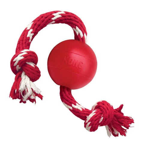 KONG Classic Red Ball with Rope Dog Toy