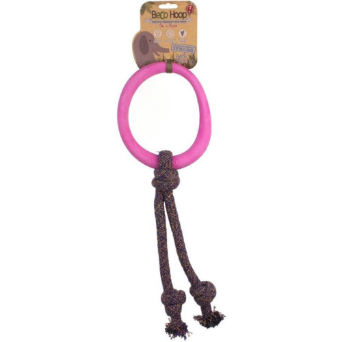 Beco Pets Hoop on Rope Natural Rubber Dog Toy in Pink