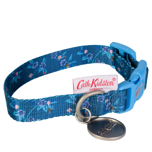 Cath Kidston Flora Fauna Greenwich Flowers Soft Fabric Blue Dog Collar