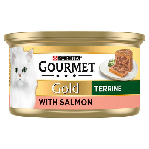 Gourmet Purina Gold Tinned Cat Food Terrine with Salmon