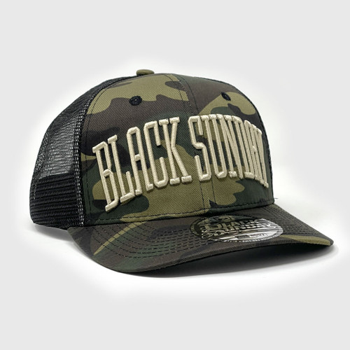 Black Sunday, camo, trucker hat, snapback hat, raiders, raider nation, raiders hat, raider hat, raider nation hat, Vegas, Las Vegas hat, sin city, black Sunday hat