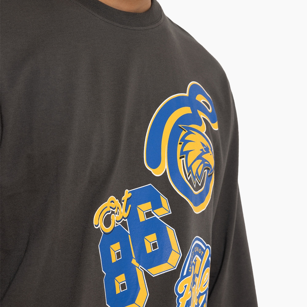 West Coast Eagles Adult Patchwork Long Sleeve Tee Black (2024)