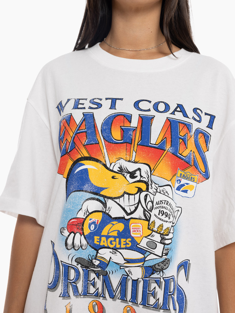 West Coast Eagles Mitchell & Ness 94' Premiership Caricature Tee White Marle (2024)