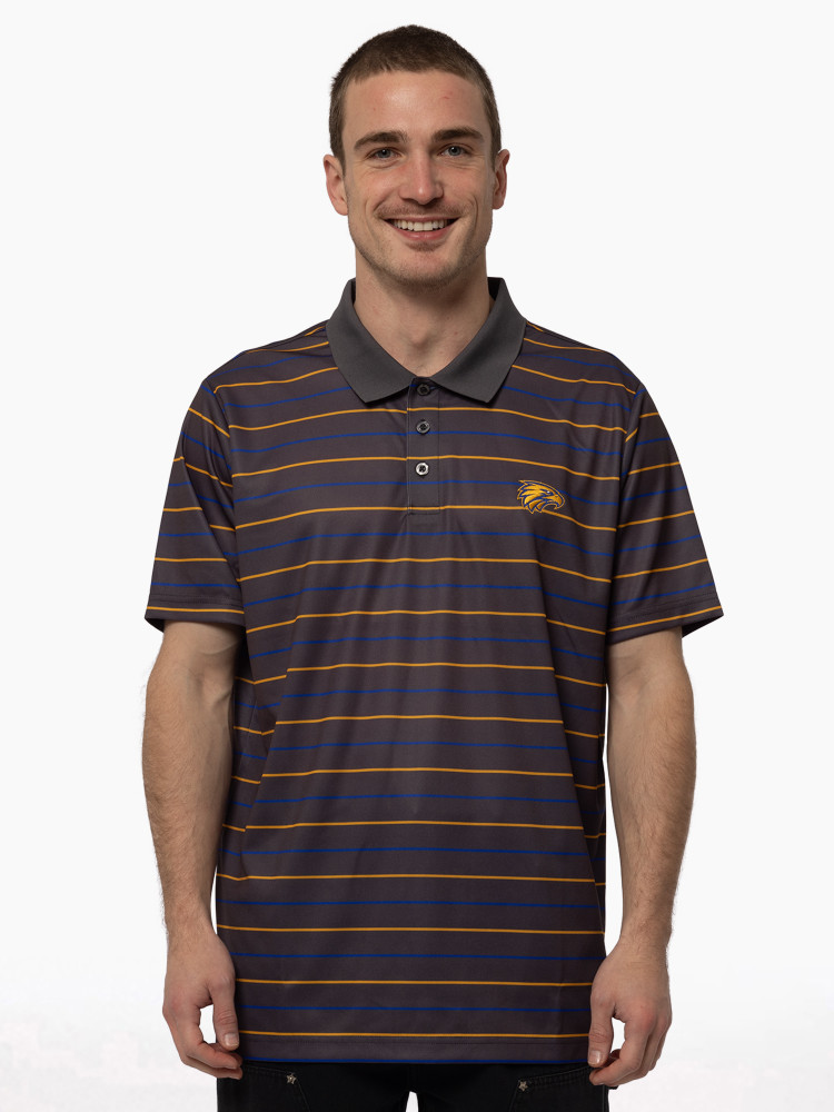 West Coast Eagles Men's Striped Golf Polo Grey (2025)