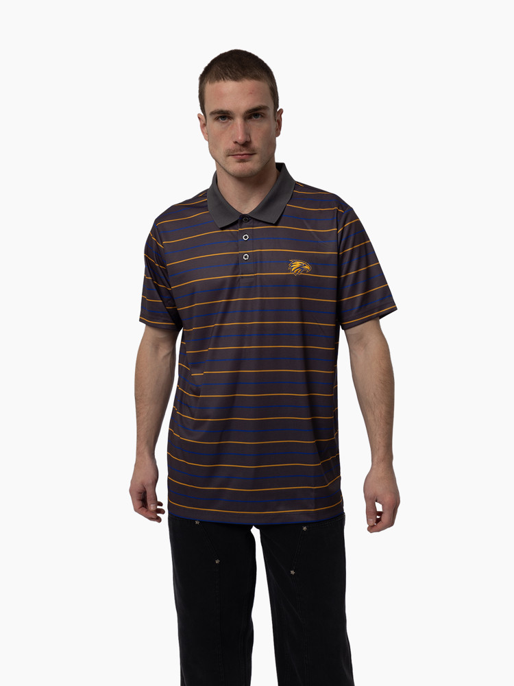 West Coast Eagles Men's Striped Golf Polo Grey (2025)