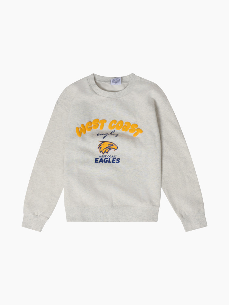 West Coast Eagles Youth Bubble Text Boxy Crew Silver Marle (2026)