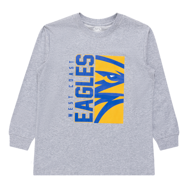 West Coast Eagles Youth Long Sleeve Mascot Tee Grey (W23)