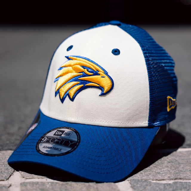 West Coast Eagles New Era 9Forty Snap Trucker Cap White/Royal