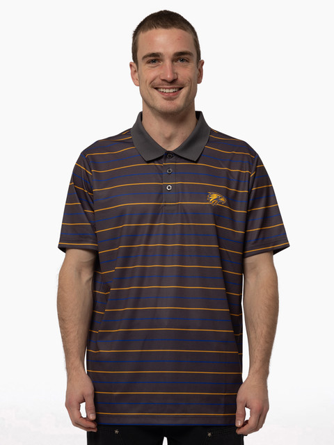 West Coast Eagles Men's Striped Golf Polo Grey (2025)