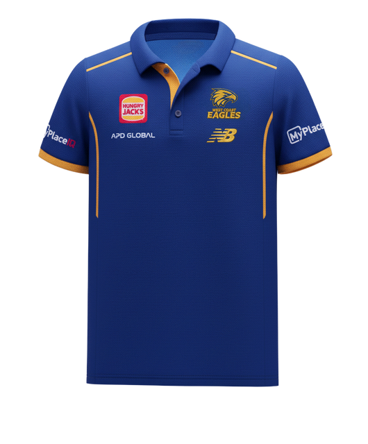 West Coast Eagles New Balance Youth Media Polo Royal (2026)