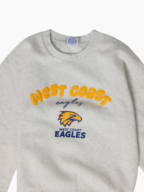 West Coast Eagles Youth Bubble Text Boxy Crew Silver Marle (2026)