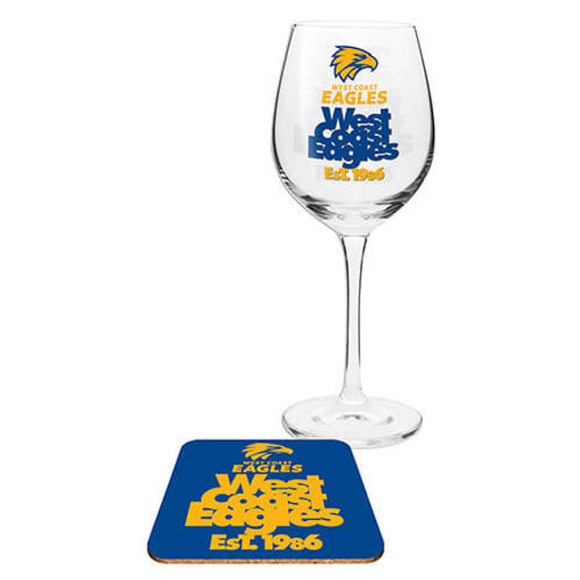 West Coast Eagles Wine Glass & Coaster Set