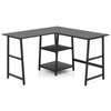 New L Shaped Study Table Corner Computer Desk w/Storage Shelves Black