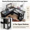 New L-Shaped Office Computer Desk w/ Spacious Desktop & 2-Tier Open Shelves Black