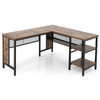 New Industrial L-Shaped Corner Computer Desk w/ Spacious Tabletop & Storage Shelves