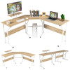 New L-shaped Reversible Computer Desk 88.5' 2 Person Long Table Monitor Stand Oak
