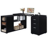 New L Shaped Computer Desk Home Office Corner Desk Open Shelves Drawers, Black