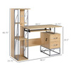 New Wood Desktop Corner Working Desk with 4-Tier Shelving and Pullout Keyboard Tray