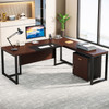 New L-Shaped Executive Desk Computer Desk with Mobile File Cabinet for Home Office