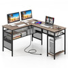 New L Shaped Computer Desk with Charging Station 55' Reversible Corner Workstation