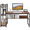 New 59" Computer Desk Home Office Workstation w/Metal Frame & 4-Tier Shelves Walnut