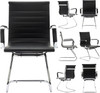 US Office Elements PU Leather Office Guest Chair for Reception with Removable Arms - Sled Base Without Wheels for Desk Waiting Area Lobby Conference Room, Office visitor chai - Set of 2, Black (Black)