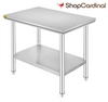 VEVOR Stainless Steel Work Table 36 x 24 inch with 4 Wheels Commercial Food Prep Worktable with Casters Heavy Duty Work Table for Commercial Kitchen Restaurant
