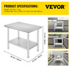 VEVOR Stainless Steel Work Table 36 x 24 inch with 4 Wheels Commercial Food Prep Worktable with Casters Heavy Duty Work Table for Commercial Kitchen Restaurant