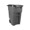 Rubbermaid Commercial Products BRUTE Roll-Out Trash Can with Lid, Square, 50 Gallon, Gray