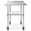 Gridmann NSF Stainless-Steel Commercial Kitchen Prep & Work Table with Backsplash Plus 4 Casters (Wheels) - 30 x 24 Inches