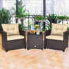 Gymax 3 PCS Outdoor Patio Rattan Conversation Set w/ Cushion Coffee Table