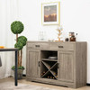 Gymax Kitchen Storage Buffet Cabinet Farmhouse Wooden Sideboard w/2 Drawer & Wine Rack