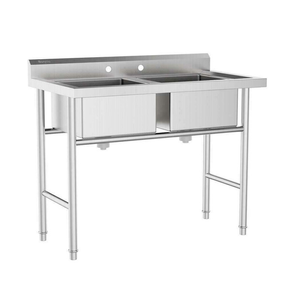 2 Compartment Commercial Sink for Garage / Restaurant / Kitchen Stainless Steel  