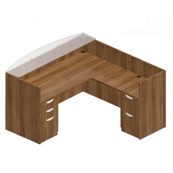 New Executive Reversible L Shape Reception Desk Glass Transaction Counter Autumn Walnut Finish Cardinal Deal of the Week