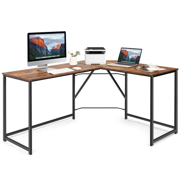 New Home Office Workstation 58''X 47'' L Shaped Corner Computer Desk Brown