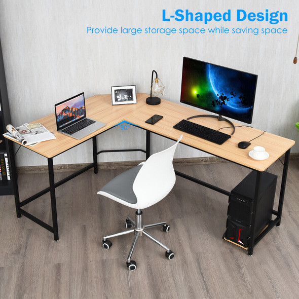 New L-Shaped Computer Desk Corner PC Laptop Gaming Table Workstation Office Natural